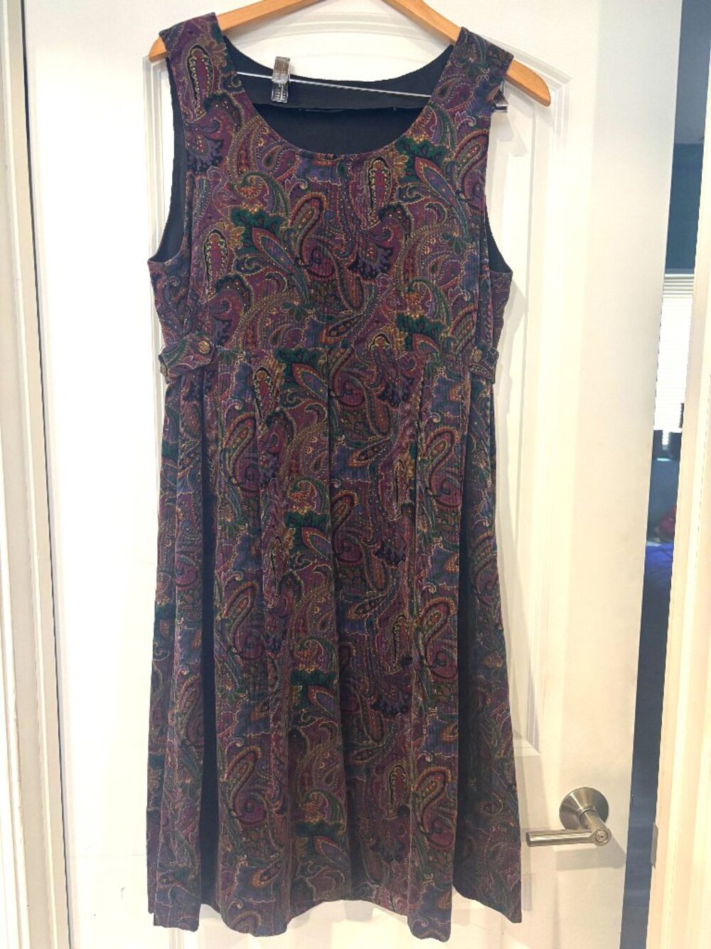 Vintage Dark Academia Cottagecore Paisley Corduroy Pinafore Midi Dress Medium